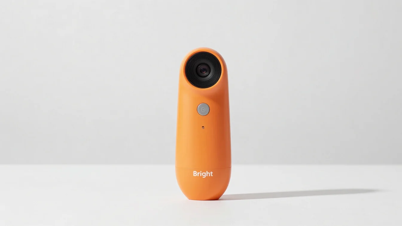 Bright studio product photography of a modern personal care device on a clean white backdrop, crisp studio light, vibran